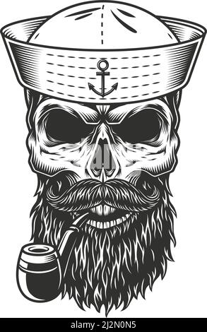 Crâne avec la barbe et la pipe. Illustration vectorielle Illustration de Vecteur