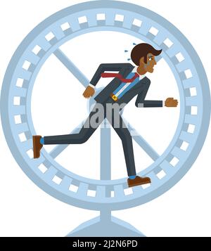 Homme D'Affaires Fatigué Stressé Courir La Roue De Hamster Illustration de Vecteur