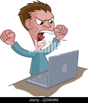 Angry stress Man criant sur Laptop Cartoon Illustration de Vecteur