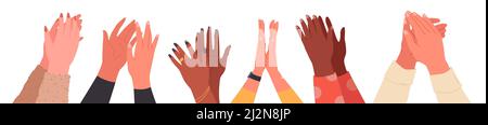 Mains humaines applaudissant ensemble, foule de personnes félicitent avec applaudissements, applaudissements d'armes Illustration de Vecteur