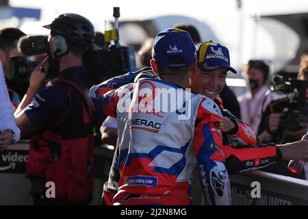 Argentine. 03rd avril 2022. Qualification au Grand Prix MotoGP d'Argentine au circuit Termas de Río Hondo, Argentine, 3 avril 2022 en photo : Espagne Jorge Martín Clasificacion del Gran Premio de Argentina en el Autódromo Internacional de Termas de Río Hondo, Argentina 3 de Abril de 2022 POOL/ MotoGP.com/Cordon presse les images seront à usage éditorial seulement. Crédit obligatoire: © motogp.com crédit: CORMON PRESSE/Alay Live News Banque D'Images