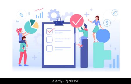 L'équipe commerciale remplit une liste de contrôle sur le vecteur papier du presse-papiers Illustration de Vecteur