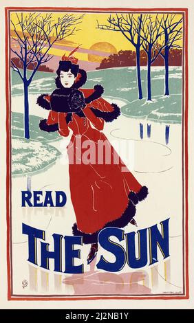 Art Louis Rhead - affiche Art nouveau - Lire le Soleil (1900) Banque D'Images