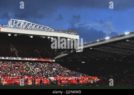 Vue générale d'Old Trafford lors du match de la Premier League à Old Trafford, Greater Manchester, Royaume-Uni. Date de la photo: Samedi 2 avril 2022. Le crédit photo devrait se lire: Anthony Devlin Banque D'Images