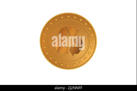 Recyclage, écologie, e-déchets et circulation de l'argent pièce d'or isolée sur fond d'écran vert. Résumé concept 3D illustration. Banque D'Images