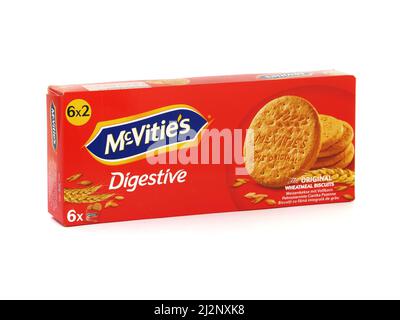 BUCAREST, ROUMANIE - 12 JANVIER 2019. McVitie's digestive, les biscuits de petit-lait originaux. McVitie's est une marque britannique de collations appartenant à United B. Banque D'Images