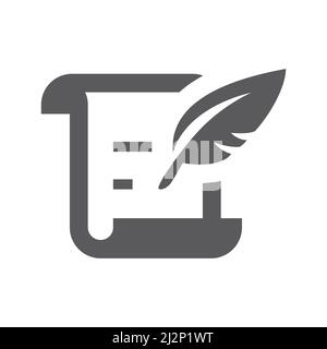 Icône vecteur noir de document et de remplissage. Symbole de papier et de plumes. Illustration de Vecteur
