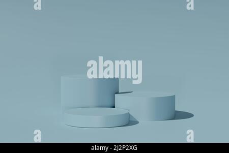 Podium du cylindre sur fond bleu clair. Scène minimale abstraite avec formes géométriques. Créer une scène pour montrer la présentation des produits cosmétiques. 3d rendu Banque D'Images