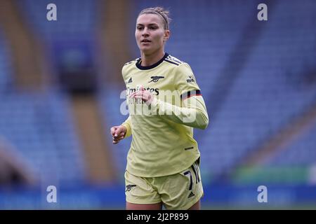 LEICESTER, ROYAUME-UNI. AVR 3rd: Steph Catley d'Arsenal lors du match de la Super League féminine de Barclays FA entre Leicester City Women et Arsenal WFC au King Power Stadium, Leicester, le dimanche 3rd avril 2022. (Crédit : James HolyOak | MI News) crédit : MI News & Sport /Alay Live News Banque D'Images