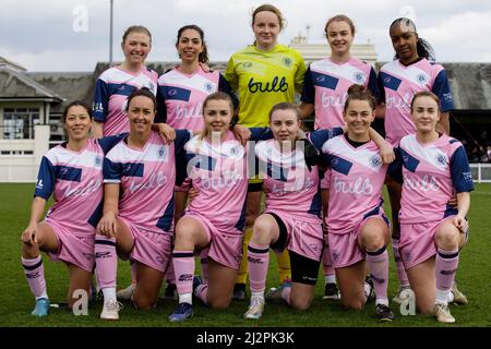 Londres, Royaume-Uni. 03rd avril 2022. Dulwich Hamlet début XI avant le match de Londres et de South East Regional Womens Premier entre Fulham et Dulwich Hamlet au Motspur Park à Londres, en Angleterre. Liam Asman/SPP crédit: SPP Sport presse photo. /Alamy Live News Banque D'Images