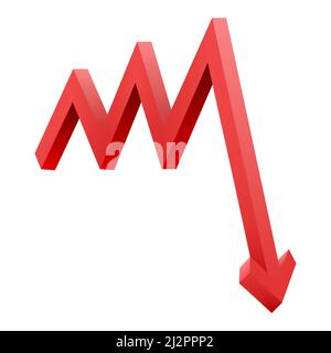 Flèche rouge pointant vers le bas indiquant la crise. Icône graphique bas. Illustration réaliste à 3D vecteurs isolée sur fond blanc Illustration de Vecteur