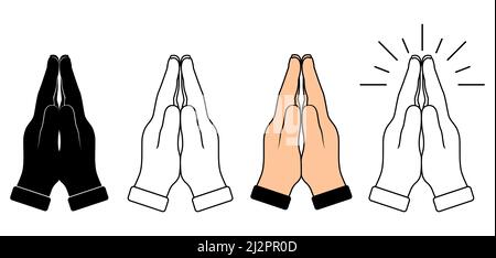 Les mains humaines repliées dans la prière. Symbole de main priez, isolé sur fond blanc. Jeu d'icônes de vecteur mains pliées. Se tourner vers Dieu. Foi et espoir. Religieux Illustration de Vecteur