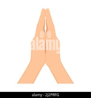 Les mains humaines repliées dans la prière. Symbole de main priez, isolé sur fond blanc. Icône de vecteur mains pliées. Se tourner vers Dieu. Foi et espoir. Symb religieux Illustration de Vecteur