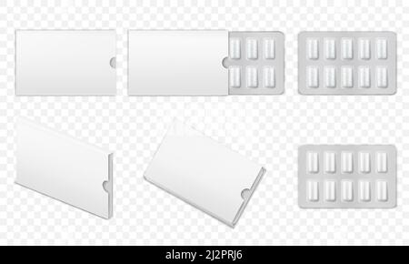 Chewing-gum réaliste. Maquette de bubblegum blanche 3D avec blister vierge. Pilules et plaques de blanchiment des dents. Mackup de gomme à mâcher, rayures, comprimés dans Illustration de Vecteur