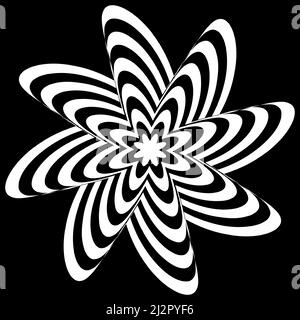 Élément vectoriel d'art visuel, optique et op-art. Forme géométrique torsadée abstraite noire et blanche. Illustration vectorielle, graphiques clip-art Illustration de Vecteur