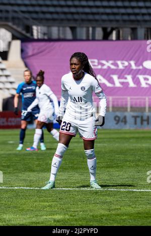 Aminata Diallo de Paris Saint Germain réagit lors du championnat de France féminin, D1 Arkema football match entre Paris FC et Paris Saint-Germain le 3 avril 2022 au stade Sébastien Charlety à Paris, France - photo: Antoine Massinon/DPPI/LiveMedia Banque D'Images