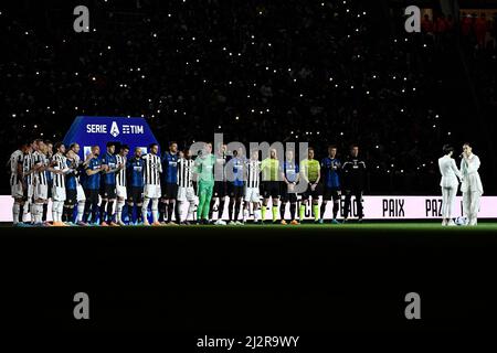 Turin, Italie. 03rd avril 2022. Juventus et Inter joueurs avant la série Un match de football 2021/2022 entre Juventus FC et FC Internazionale au stade Juventus de Turin (Italie), le 3rd avril 2022. Photo Andrea Staccioli/Insidefoto crédit: Insidefoto srl/Alamy Live News Banque D'Images