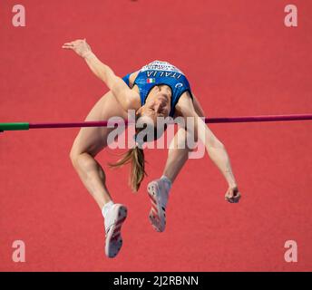 Elena Vallortigara ITA en compétition dans le saut en hauteur des femmes le deuxième jour des Championnats du monde d'athlétisme en salle Belgrade 2022 à l'Arena de Belgrade sur Ma Banque D'Images