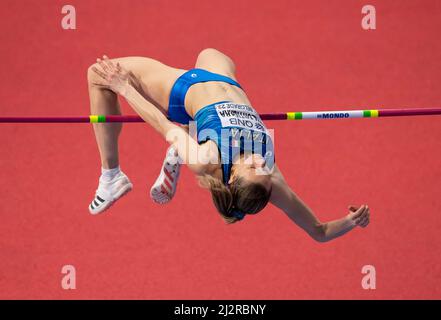 Elena Vallortigara ITA en compétition dans le saut en hauteur des femmes le deuxième jour des Championnats du monde d'athlétisme en salle Belgrade 2022 à l'Arena de Belgrade sur Ma Banque D'Images