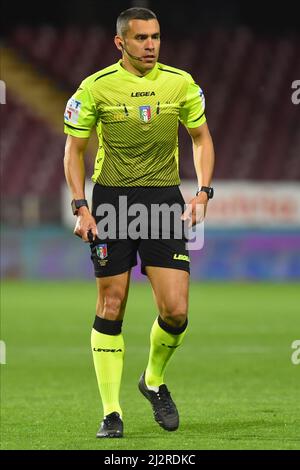 Salerno, Italie. 02nd avril 2022. Le directeur de course Marco Piccinini pendant la série Un match 2021/22 entre l'US Salerntana 1919 et le Torino football Club au stade Arechi à Salerno, Italie, le 2 avril 2022. (Photo par Agostino Gemito/Pacific Press/Sipa USA) crédit: SIPA USA/Alay Live News Banque D'Images