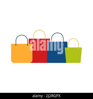 Forfait pour achats défini. Collection de sacs à provisions colorés. Vecteur isolé sur blanc Illustration de Vecteur