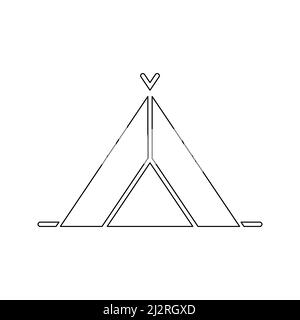 Icône de ligne de tente. Symbole de contour de voyage. Panneau de marquise de camping. Vecteur isolé sur blanc Illustration de Vecteur