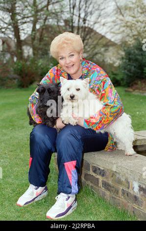 L'actrice PAM St. Clement avec ses deux chiens d'animal de compagnie. 14th avril 1992. Banque D'Images