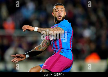 Barcelone, Espagne. 03rd avril 2022. Memphis Depay du FC Barcelone pendant le match de la Liga entre le FC Barcelone et le FC Séville joué au Camp Nou Stadium le 3 avril 2022 à Barcelone, Espagne. (Photo de Sergio Ruiz/PRESSINPHOTO) Credit: PRESSINPHOTO SPORTS AGENCY/Alay Live News Banque D'Images