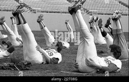 Les Dodgers de Los Angeles s'étirent les jambes lors d'un entraînement de pré-saison au stade Dodger. Banque D'Images