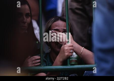 Sao Paulo, Brazil. 03rd Apr, 2022. SP - Sao Paulo - 03/04/2022 - PAULISTA  2022 FINAL, PALMEIRAS X SAO PAULO - Raphael Veiga jogador do Palmeiras  comemora seu gol com Dudu jogador