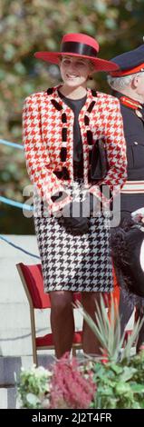 HRH la princesse de Galles, la princesse Diana, visite Portsmouth pour recevoir la liberté de la ville. Dans les autres cadres de cet ensemble, la princesse inspecte les membres du bataillon 1st, le régiment royal de la princesse de Wale. Photo prise le 16th octobre 1992 Banque D'Images