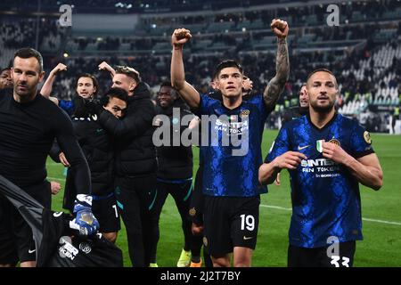 Torin, Italie. 03rd avril 2022. Dernière joie (Inter) lors du match italien « erie A » entre Juventus 0-1 Inter au stade Allianz le 3 avril 2022 à Turin, Italie. (Photo de Maurizio Borsari/AFLO crédit: AFLO Co. Ltd./Alay Live News Banque D'Images