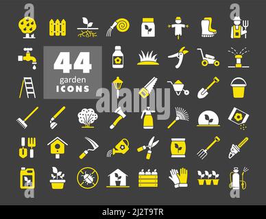 Ensemble d'icônes de glyphe vecteur de jardinage et de plantation. Symbole graphique pour l'agriculture, le jardin et les plantes site Web et les applications design, logo, app, UI Illustration de Vecteur