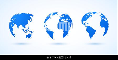 Globe terrestre World vector map. jeu d'icônes de globe terrestre 3d bleu transparent numérique Illustration de Vecteur
