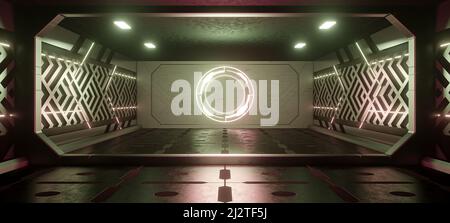 Robotoc parking Underground car Warehouse garage Studio Rough Modern Reflective Spaceship tunnel Corridor Showcase innovant Dark avec des couleurs argentées Banque D'Images