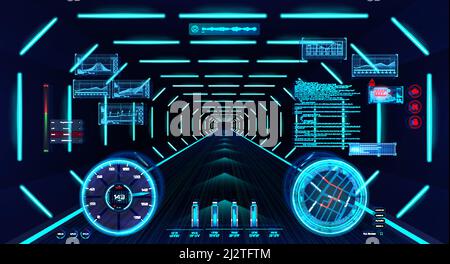 Interface de voiture HUD futuriste dans le cyberespace pour VR, AR, GUI, UI Illustration de Vecteur