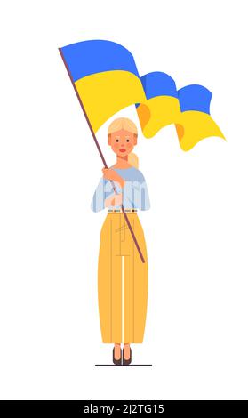 Femme tenant le drapeau ukrainien priez pour l'Ukraine paix sauver l'Ukraine de la russie arrêter la guerre concept pleine longueur Illustration de Vecteur