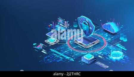 Concept de sécurité des données réseau et de cyberdéfense Illustration de Vecteur