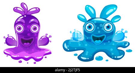 Un ensemble de personnages scintillants colorés Slime Monsters.Liquide drôle extra-plat extraterrestres.Illustration vectorielle Illustration de Vecteur