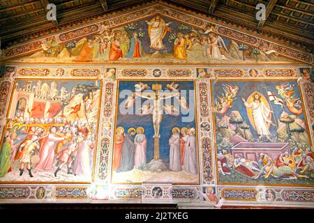 La Crucifixion par Taddeo Gaddi. Fresque de la Sacristie de la Basilique Santa Croce Florence Italie Banque D'Images