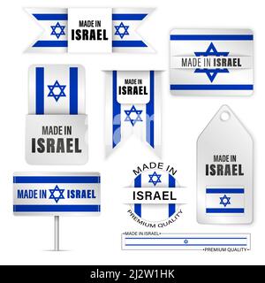 Ensemble de motifs et d'étiquettes fabriqués en Israël. Certains éléments d'impact pour l'utilisation que vous voulez en faire. Illustration de Vecteur