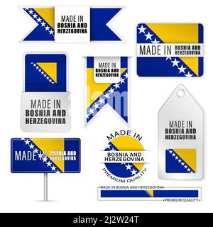 Jeu de logos et d'étiquettes fabriqué en Bosnie-Herzégovine. Certains éléments d'impact pour l'utilisation que vous voulez en faire. Illustration de Vecteur