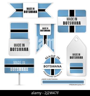 Jeu de logos et d'étiquettes fabriqués au Botswana. Certains éléments d'impact pour l'utilisation que vous voulez en faire. Illustration de Vecteur