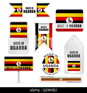 Jeu de graphiques et d'étiquettes fabriqué en Ouganda. Certains éléments d'impact pour l'utilisation que vous voulez en faire. Illustration de Vecteur