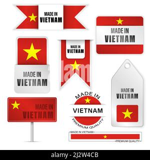Jeu de graphiques et d'étiquettes fabriqués au Vietnam. Certains éléments d'impact pour l'utilisation que vous voulez en faire. Illustration de Vecteur