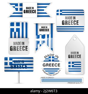 Ensemble de motifs et d'étiquettes fabriqués en Grèce. Certains éléments d'impact pour l'utilisation que vous voulez en faire. Illustration de Vecteur