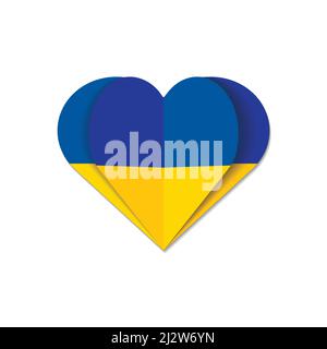 Couleurs jaune et bleu du drapeau national de l'Ukraine en forme de coeur en papier coupé. Illustration de Vecteur