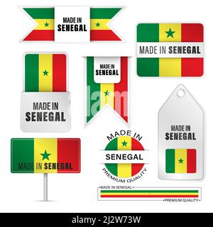 Jeu de graphiques et d'étiquettes fabriqués au Sénégal. Certains éléments d'impact pour l'utilisation que vous voulez en faire. Illustration de Vecteur