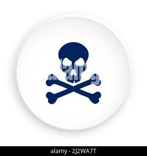 Silhouette du crâne et des os, icône danger dans le style néomorphisme pour application mobile. Bouton pour applications mobiles ou Web. Vecteur sur fond blanc Illustration de Vecteur