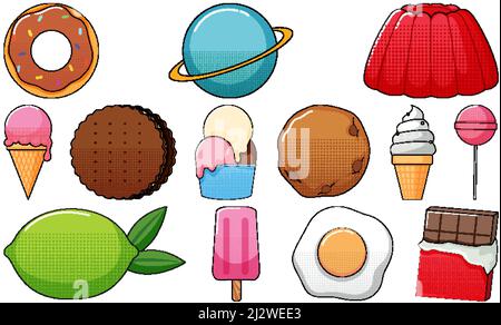 Ensemble de dessins animés de style vintage sur fond blanc Illustration de Vecteur